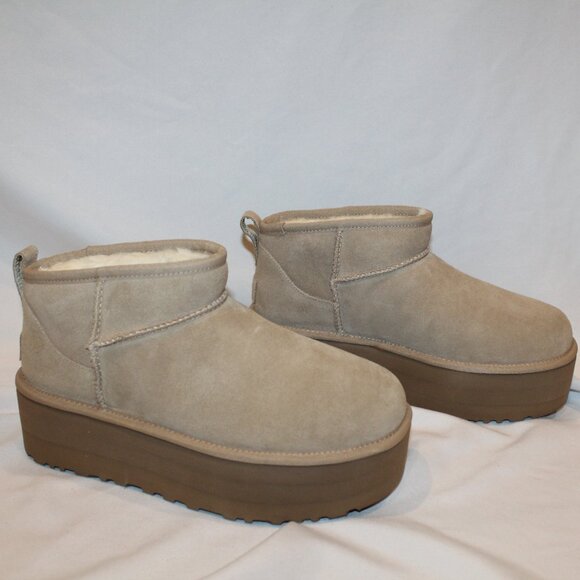 UGG Shoes - NEW UGG PLATFORM ULTRA MINI SUEDE SHEARLING LINED BOOTS SAND